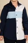 LITTLE BOYS CLOSET_Blue Cotton Satin Checkered Colorblock Shirt _Online_at_Aza_Fashions