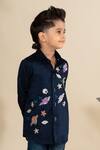 LITTLE BOYS CLOSET_Blue Cotton Satin Embroidery Resham Animal Shirt _Online_at_Aza_Fashions