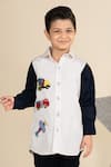 Buy_LITTLE BOYS CLOSET_White Cotton Satin Embroidery Resham Transport Shirt _at_Aza_Fashions