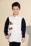 Shop_LITTLE BOYS CLOSET_White Cotton Satin Embroidery Resham Transport Shirt _at_Aza_Fashions