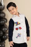 LITTLE BOYS CLOSET_White Cotton Satin Embroidery Resham Transport Shirt _Online_at_Aza_Fashions