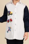 Buy_LITTLE BOYS CLOSET_White Cotton Satin Embroidery Resham Transport Shirt _Online_at_Aza_Fashions