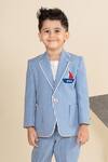 LITTLE BOYS CLOSET_Blue Seer Sucker Printed Checkered Blazer And Pant Set _Online_at_Aza_Fashions