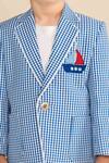 Shop_LITTLE BOYS CLOSET_Blue Seer Sucker Printed Checkered Blazer And Pant Set _Online_at_Aza_Fashions