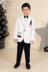 Buy_LITTLE BOYS CLOSET_White Suiting Sandwash Polyester Embroidery Resham Car Placement Blazer Set _at_Aza_Fashions