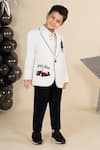 Shop_LITTLE BOYS CLOSET_White Suiting Sandwash Polyester Embroidery Resham Car Blazer Set _at_Aza_Fashions