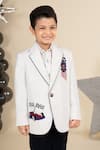 LITTLE BOYS CLOSET_White Suiting Sandwash Polyester Embroidery Resham Car Blazer Set _Online_at_Aza_Fashions