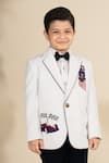 Shop_LITTLE BOYS CLOSET_White Suiting Sandwash Polyester Embroidery Resham Car Placement Blazer Set _Online_at_Aza_Fashions