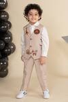 Buy_LITTLE BOYS CLOSET_Beige Suiting Embroidery Resham Animal Placement Waistcoat Set _at_Aza_Fashions