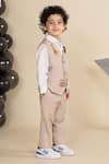 Buy_LITTLE BOYS CLOSET_Beige Suiting Embroidery Resham Animal Placement Waistcoat Set _Online_at_Aza_Fashions