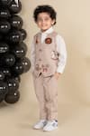 LITTLE BOYS CLOSET_Beige Suiting Embroidery Resham Animal Placement Waistcoat Set _at_Aza_Fashions