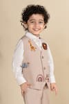 Buy_LITTLE BOYS CLOSET_Beige Suiting Embroidery Resham Animal Placement Waistcoat Set 