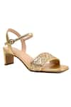 Buy_Vanilla Moon_Gold Textured Clarence Strap Sandals _at_Aza_Fashions