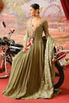 Shop Onaya Green Crepe, Chiffon Tassels, Embroidery Floral Thread Anarkali With Dupatta at Aza Fashions Shop_Onaya_Green Crepe, Chiffon Tassels, Embroidery Floral Thread Anarkali With Dupatta _at_Aza_Fashions