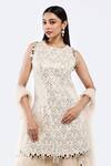 Onaya_Off White Net Mirrors Round Neck Work Kurta Sharara Set_at_Aza_Fashions