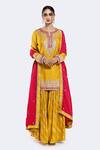 Buy_Onaya_Yellow Organza, Satin Zari, Embroidery Round Neck Kurta Sharara Set_at_Aza_Fashions