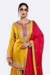 Onaya_Yellow Organza, Satin Zari, Embroidery Round Neck Kurta Sharara Set_Online_at_Aza_Fashions