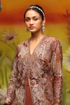 Onaya_Brown Organza Embroidered Anchor V Neck Jacket And Lehenga Set _Online_at_Aza_Fashions