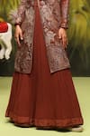 Onaya_Brown Organza Embroidered Anchor V Neck Jacket And Lehenga Set _at_Aza_Fashions