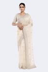 Buy_Onaya_White Organza Embellished Sequin Scallop Cutdana Hem Saree With Blouse _at_Aza_Fashions