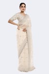 Onaya_White Organza Embellished Sequin Scallop Cutdana Hem Saree With Blouse _Online_at_Aza_Fashions