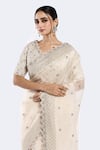 Buy_Onaya_White Organza Embellished Sequin Scallop Cutdana Hem Saree With Blouse _Online_at_Aza_Fashions