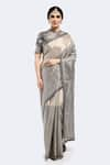 Buy_Onaya_Grey Tissue Embellished Badla High Stripe Detailed Saree With Blouse _at_Aza_Fashions