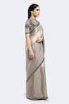 Onaya_Grey Tissue Embellished Badla High Stripe Detailed Saree With Blouse _Online_at_Aza_Fashions