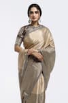 Buy_Onaya_Beige Tissue Embellished Badla High Hem Saree With Blouse _Online_at_Aza_Fashions