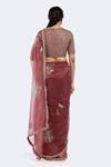Shop_Onaya_Red Organza Embellished Badla V Neck Floral Patch Work Saree With Blouse _at_Aza_Fashions