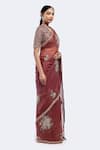 Onaya_Red Organza Embellished Badla V Neck Floral Patch Work Saree With Blouse _Online_at_Aza_Fashions