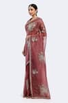 Shop_Onaya_Red Organza Embellished Badla V Neck Floral Patch Work Saree With Blouse _Online_at_Aza_Fashions