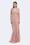 Buy Onaya Pink Lycra Cut Work, Sequins Leaf Embellished Hem Pre-draped Saree With Blouse at Aza Fashions Buy_Onaya_Pink Lycra Cut Work, Sequins Leaf Embellished Hem Pre-draped Saree With Blouse _at_Aza_Fashions