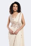 Buy_Onaya_Ivory Lycra Net Embellished Cutdana Attached Sash Pre-draped Saree With Blouse _Online_at_Aza_Fashions