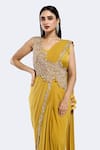 Onaya_Yellow Lycra Net Embellished Cutdana Attached Sash Pre-draped Saree With Blouse _Online_at_Aza_Fashions