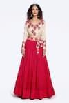 Buy_Onaya_Pink Embellished Mirrorwork V-neck Tassel Crop Top With Skirt _at_Aza_Fashions