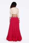 Shop_Onaya_Pink Embellished Mirrorwork V-neck Tassel Crop Top With Skirt _at_Aza_Fashions