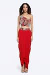 Buy_Onaya_Red Georgette Embellished Cheed One Shoulder Crop Top With Draped Skirt _at_Aza_Fashions