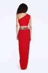 Shop_Onaya_Red Georgette Embellished Cheed One Shoulder Crop Top With Draped Skirt _at_Aza_Fashions