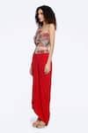 Onaya_Red Georgette Embellished Cheed One Shoulder Crop Top With Draped Skirt _Online_at_Aza_Fashions