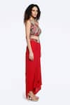 Buy_Onaya_Red Georgette Embellished Cheed One Shoulder Crop Top With Draped Skirt _Online_at_Aza_Fashions