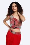 Shop_Onaya_Red Georgette Embellished Cheed One Shoulder Crop Top With Draped Skirt _Online_at_Aza_Fashions