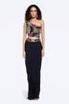 Buy_Onaya_Black Georgette Embellished Cheed One Shoulder Bead Crop Top With Draped Skirt _at_Aza_Fashions