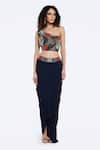 Buy_Onaya_Blue Georgette Embellished Cheed One Foliage Crop Top With Draped Skirt _at_Aza_Fashions