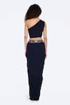 Shop_Onaya_Blue Georgette Embellished Cheed One Foliage Crop Top With Draped Skirt _at_Aza_Fashions