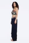 Onaya_Blue Georgette Embellished Cheed One Foliage Crop Top With Draped Skirt _Online_at_Aza_Fashions