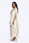 Onaya_Off White Crepe Embroidered Zardozi V-neck Asymmetric Kaftan Draped Pant Set _Online_at_Aza_Fashions