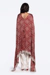 Shop_Onaya_Maroon Satin Printed Bandhani Round Asymmetric Kaftan Dhoti Pant Set _at_Aza_Fashions