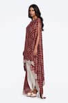 Onaya_Maroon Satin Printed Bandhani Round Asymmetric Kaftan Dhoti Pant Set _Online_at_Aza_Fashions