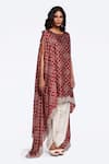 Buy_Onaya_Maroon Satin Printed Bandhani Round Asymmetric Kaftan Dhoti Pant Set _Online_at_Aza_Fashions